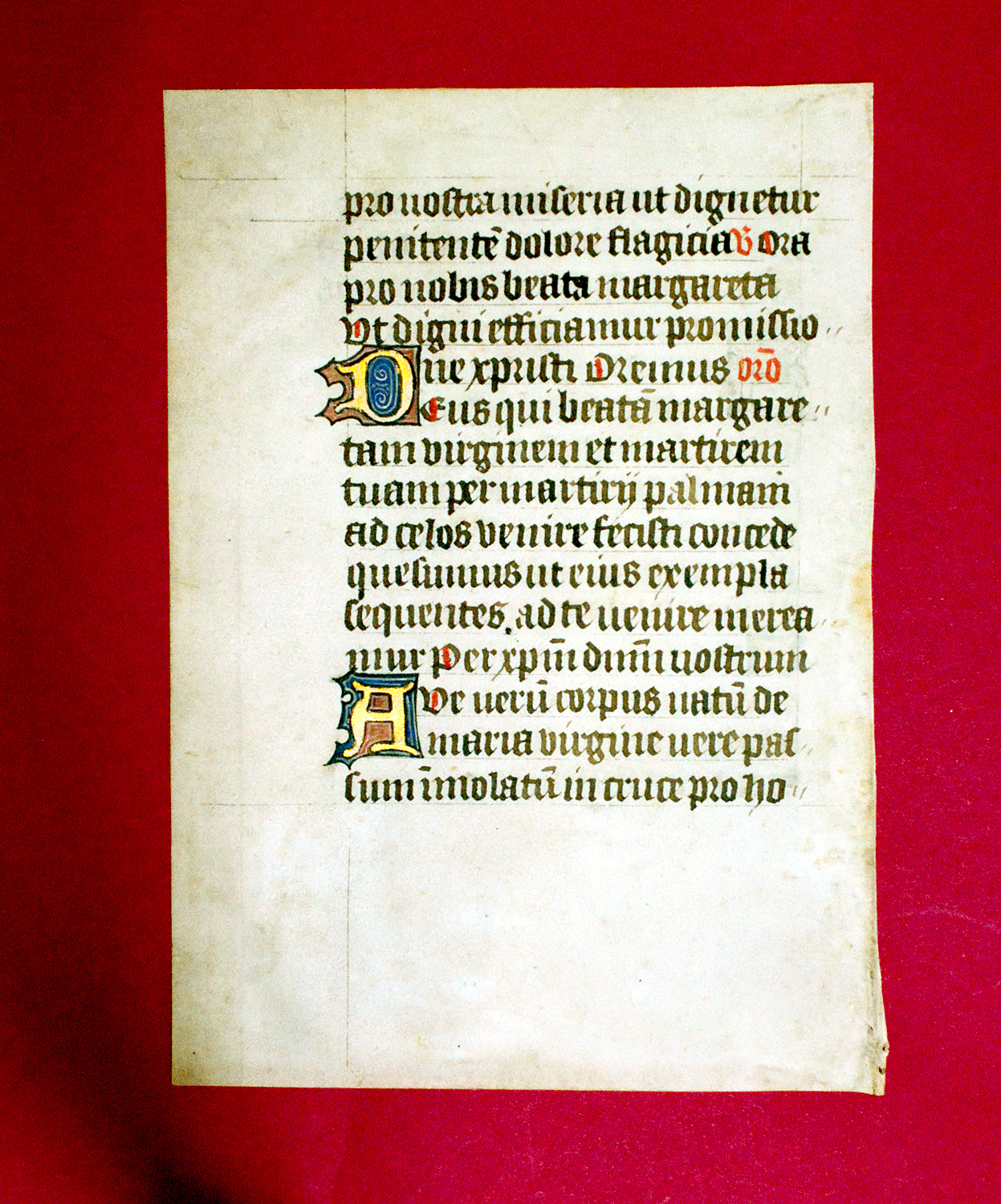 15th century page from a Book of hours with gilding.